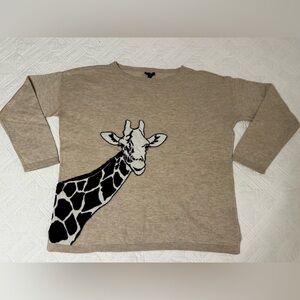 Talbots Giraffe Graphic Cotton Blend Petite Large Tan 3/4 Sleeve Sweater